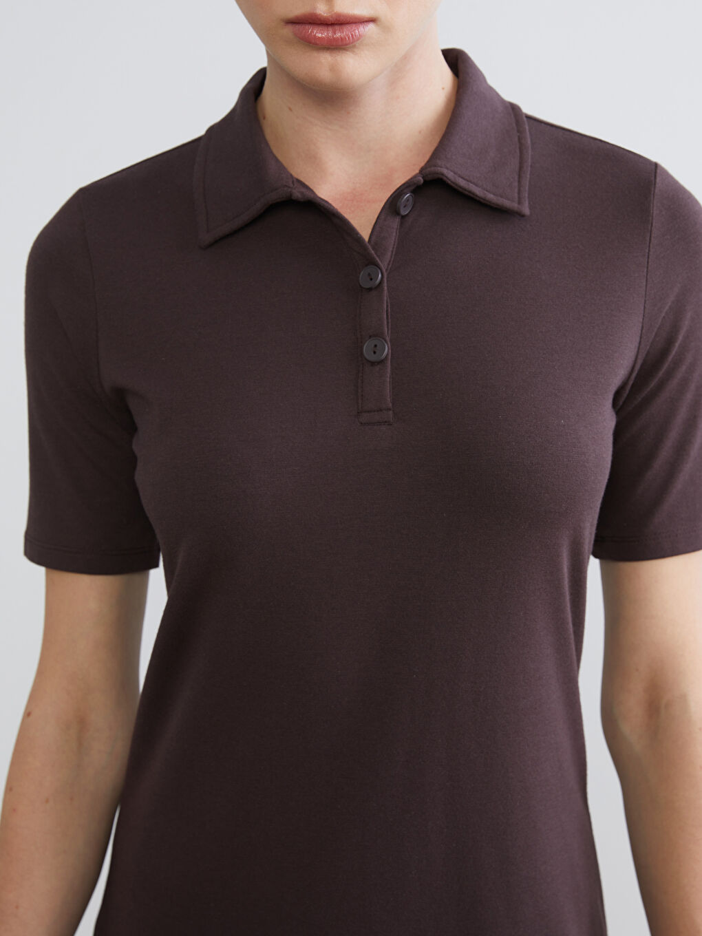 Kahverengi Polo Yaka A Kesim Modal Karışımlı Elbise-2