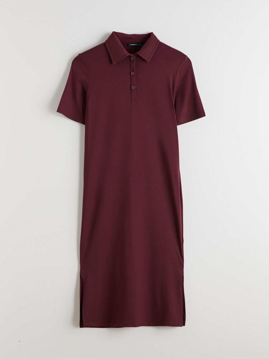 Bordo Polo Yaka A Kesim Modal Karışımlı Elbise-4