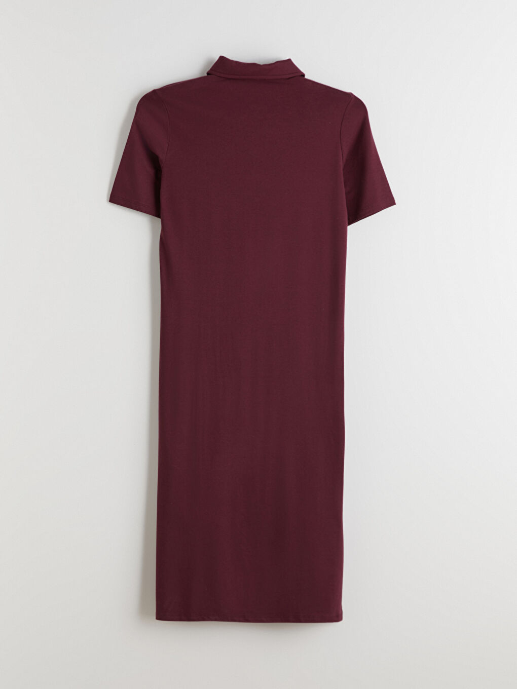 Bordo Polo Yaka A Kesim Modal Karışımlı Elbise-5