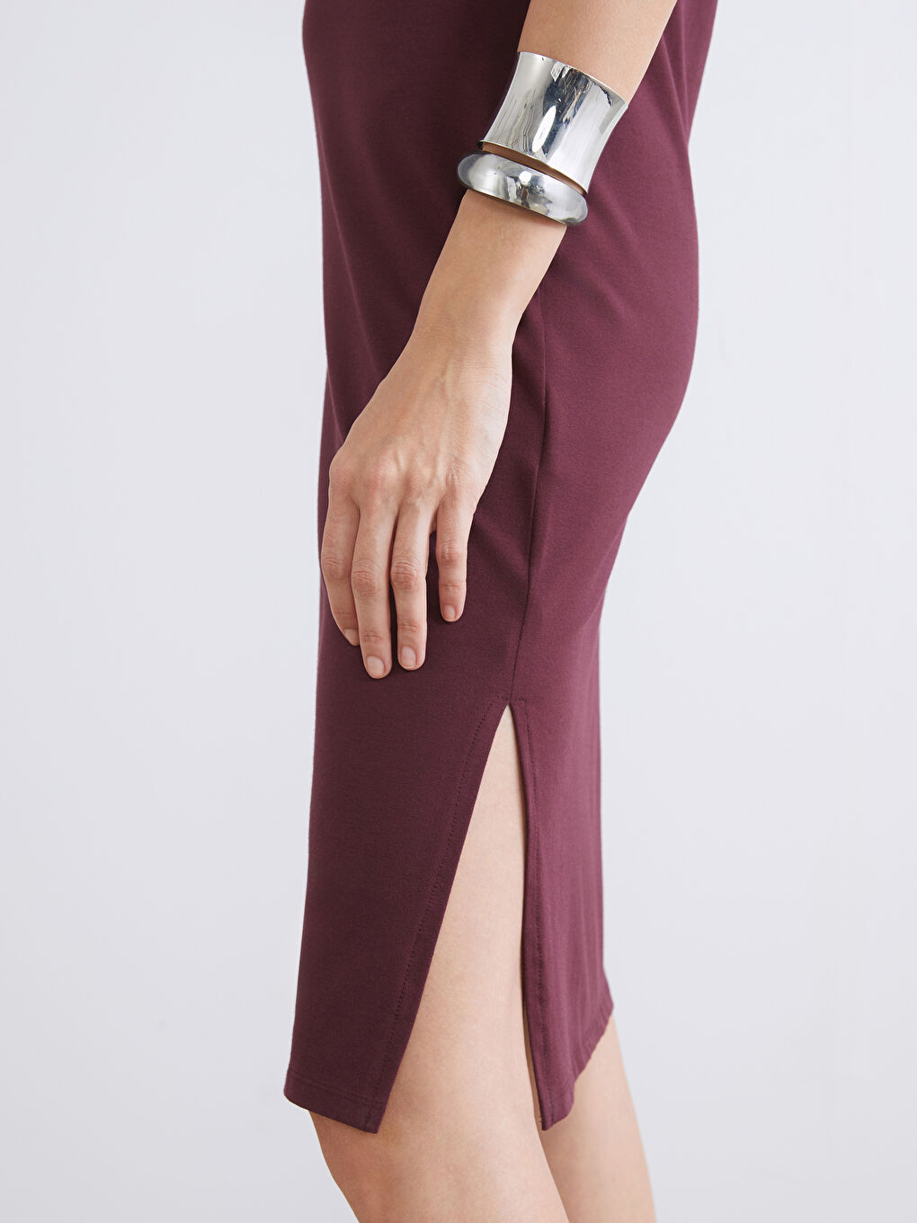 Bordo Polo Yaka A Kesim Modal Karışımlı Elbise-2