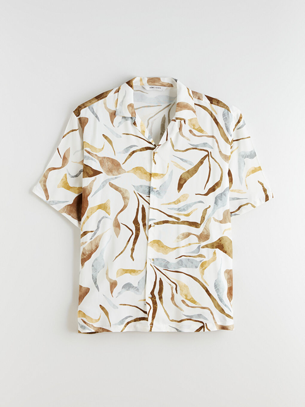 Bej Regular Fit Resort Yaka Kısa Kollu Desenli Poplin Erkek Gömlek-4