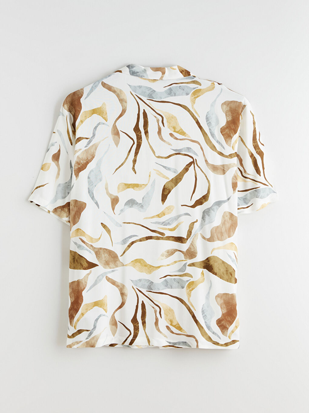 Bej Regular Fit Resort Yaka Kısa Kollu Desenli Poplin Erkek Gömlek-5