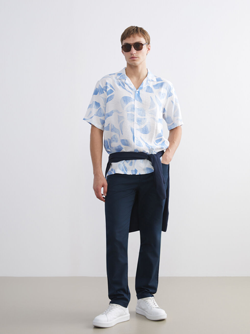 Mavi Regular Fit Resort Yaka Kısa Kollu Desenli Erkek Gömlek-1