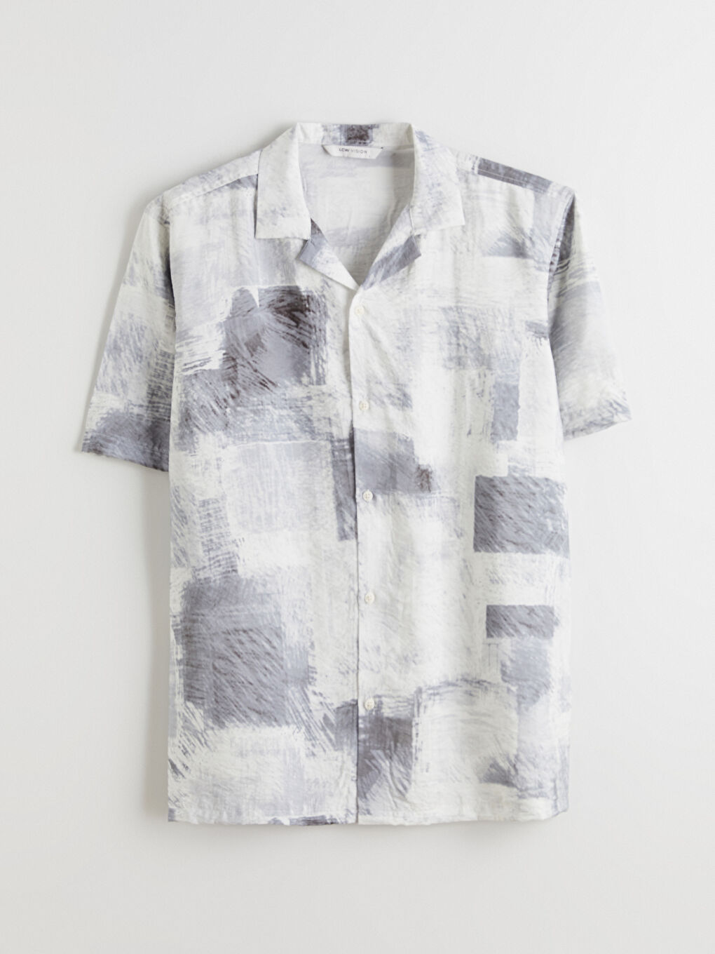 Gri Regular Fit Resort Yaka Kısa Kollu Desenli Erkek Gömlek-4