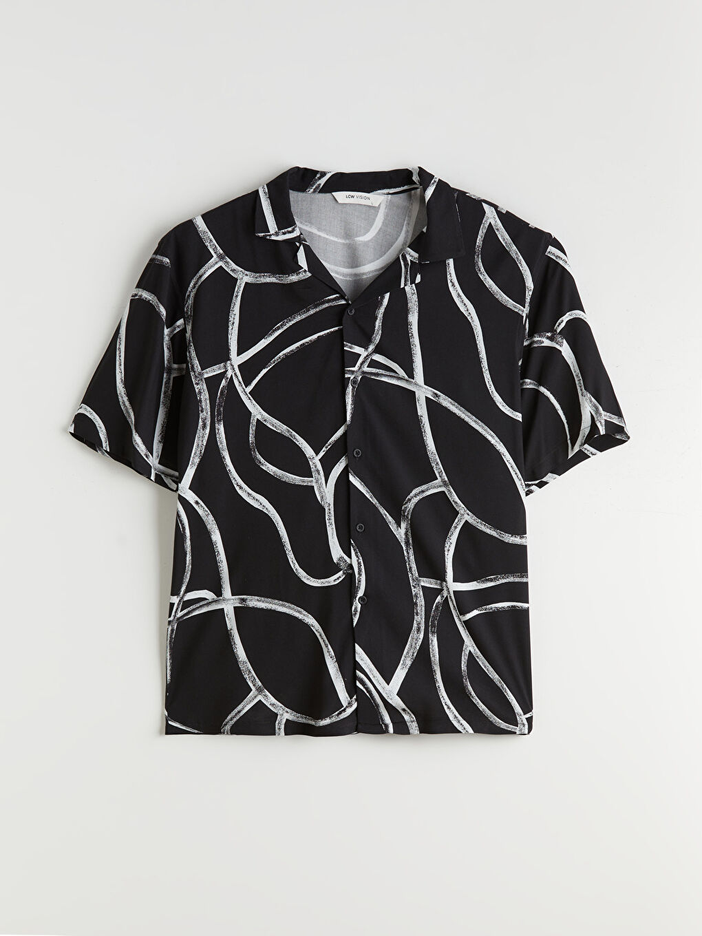 Siyah Regular Fit Resort Yaka Kısa Kollu Desenli Viskon Erkek Gömlek-4