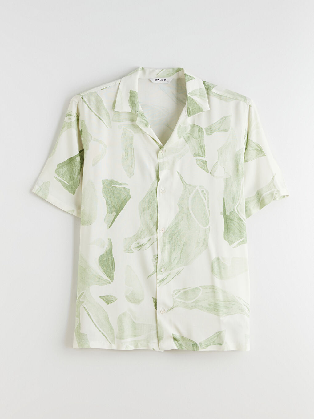 Yeşil Regular Fit Resort Yaka Kısa Kollu Desenli Poplin Erkek Gömlek-4