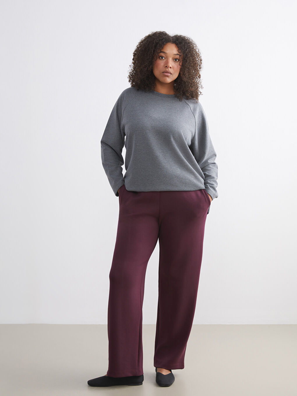 Mürdüm Büyük Beden Beli Lastikli Kadın Eşofman Altı-1