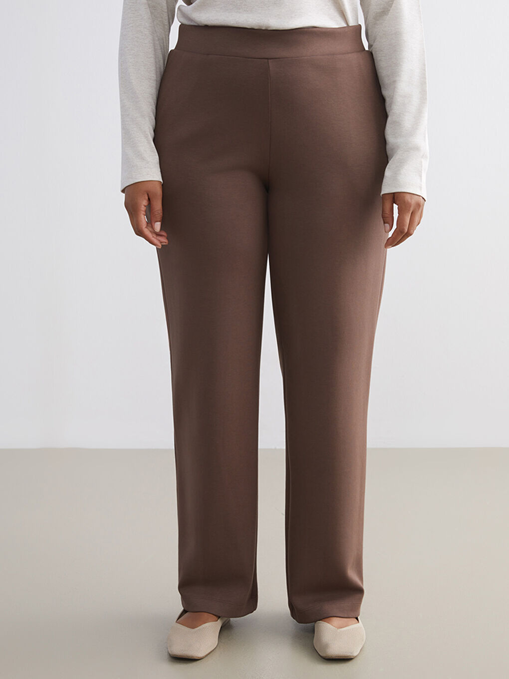 Kahverengi Büyük Beden Beli Lastikli Kadın Eşofman Altı-4