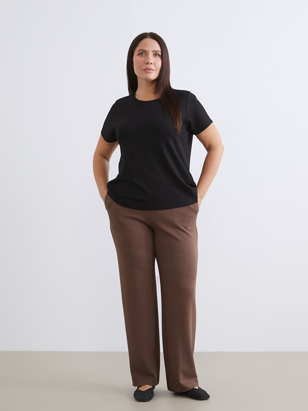 Kahverengi Büyük Beden Beli Lastikli Kadın Eşofman Altı-2