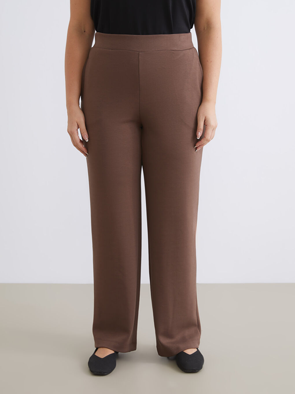 Kahverengi Büyük Beden Beli Lastikli Kadın Eşofman Altı-3