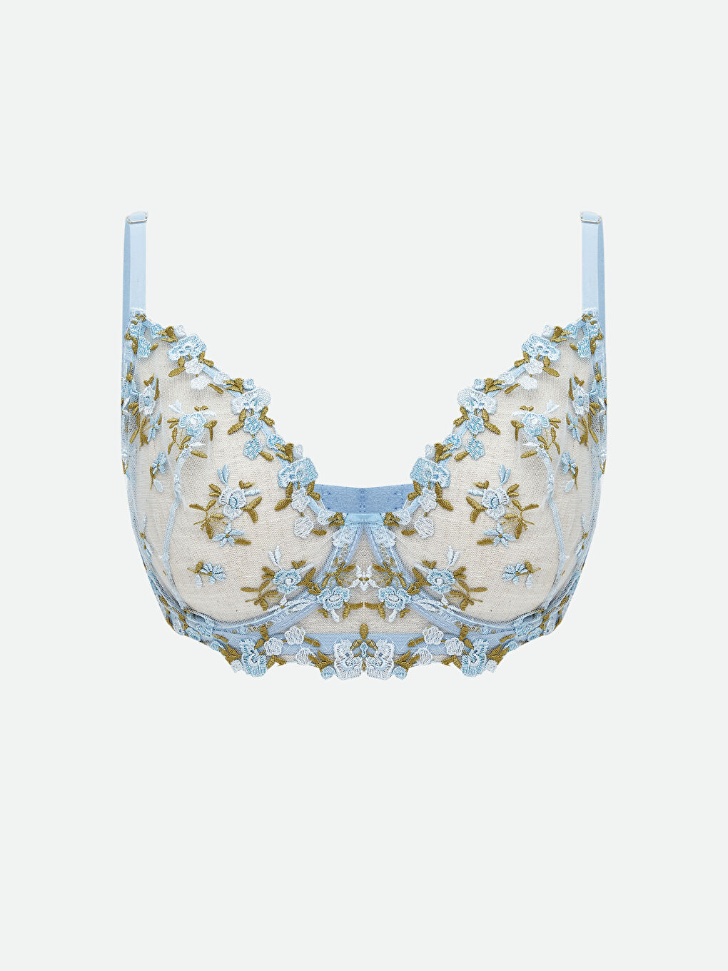 Mavi Balenli Dolgusuz Çiçekli Fantezi Tişört Sütyen