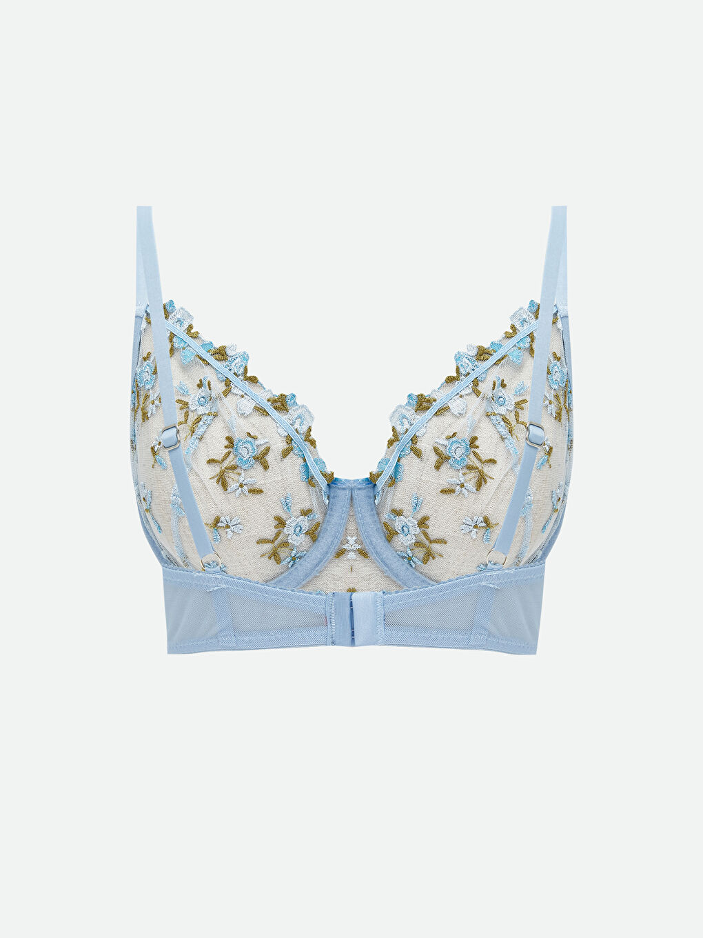 Mavi Balenli Dolgusuz Çiçekli Fantezi Tişört Sütyen-1