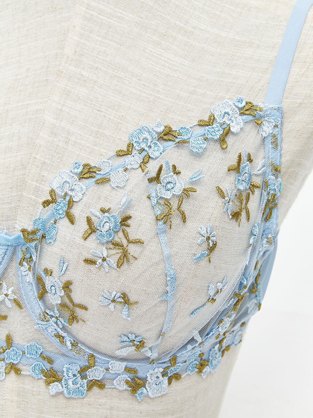 Mavi Balenli Dolgusuz Çiçekli Fantezi Tişört Sütyen-2