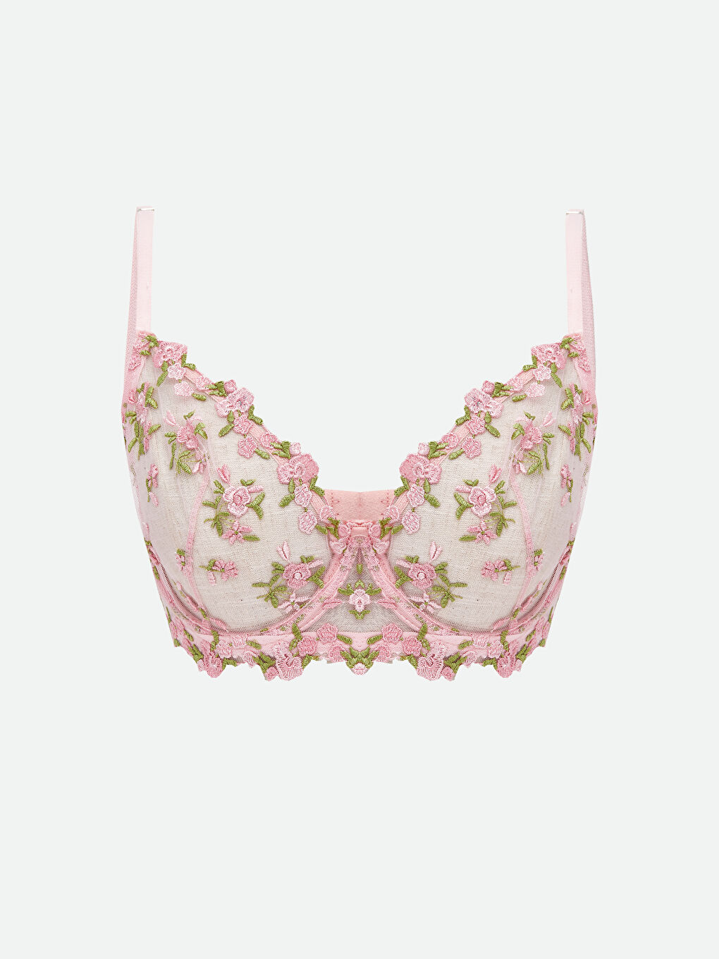 Pembe Balenli Dolgusuz Çiçekli Fantezi Tişört Sütyen