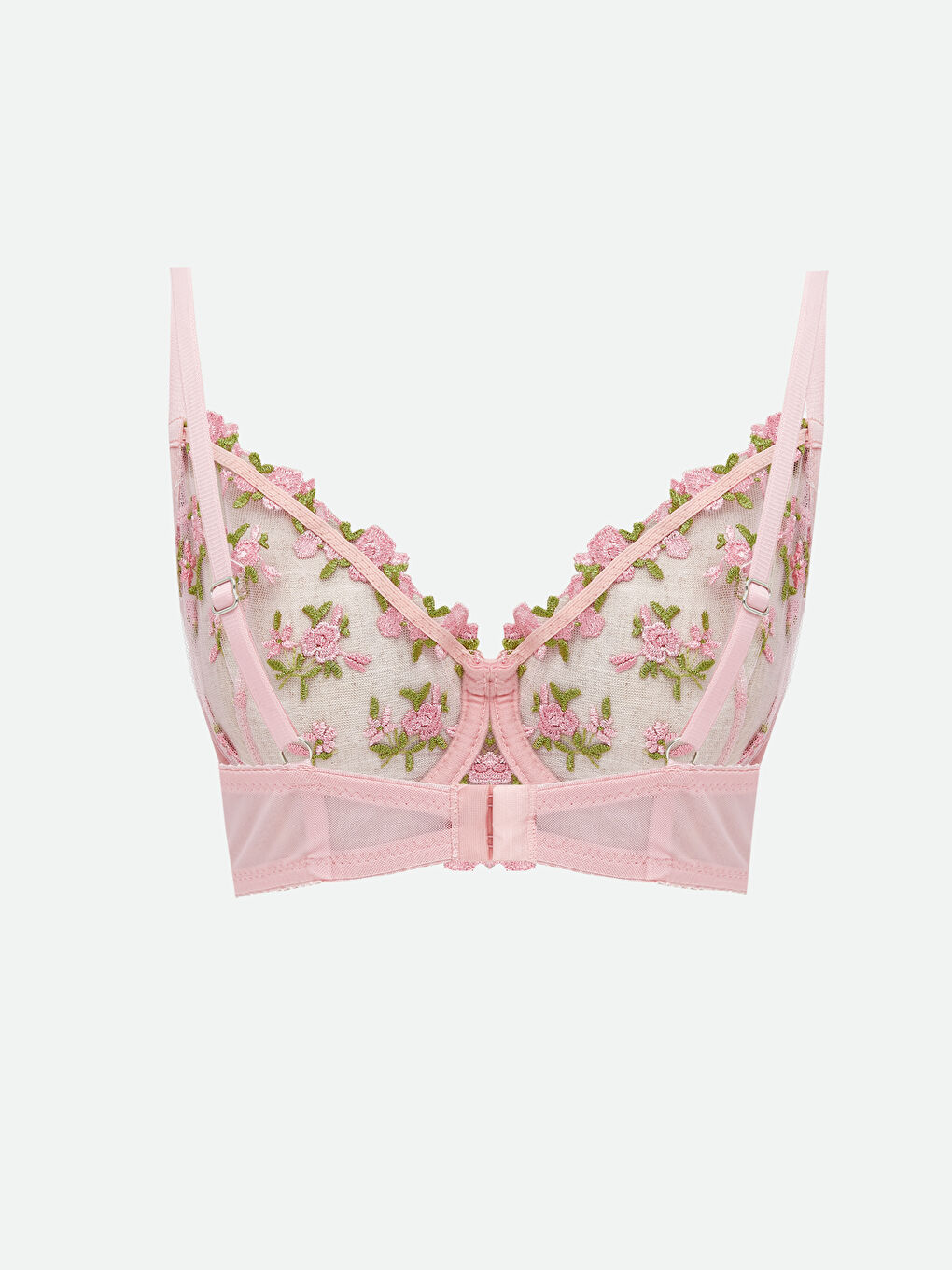 Pembe Balenli Dolgusuz Çiçekli Fantezi Tişört Sütyen-1