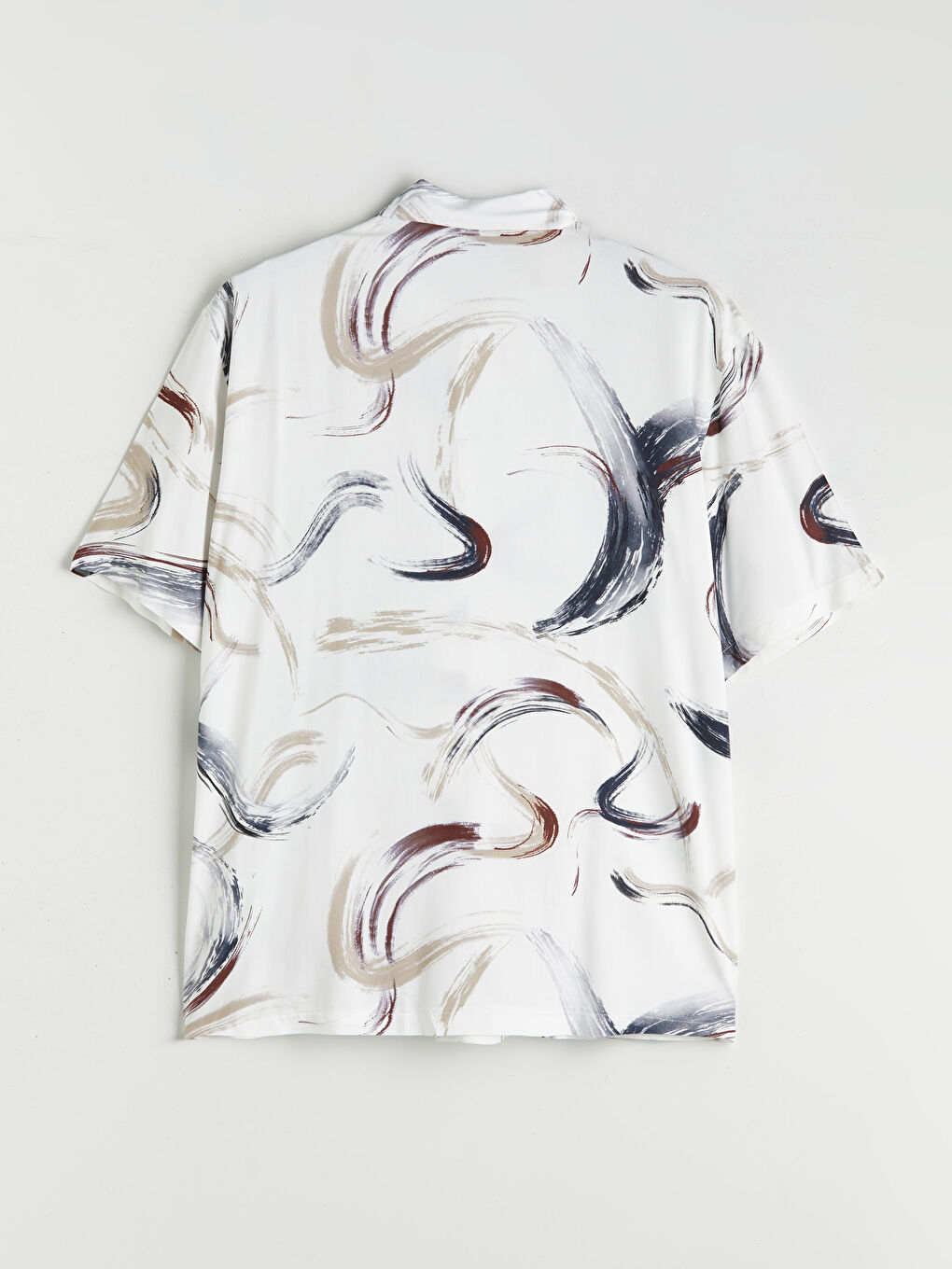 Ekru Regular Fit Kısa Kollu Desenli Viskon Erkek Gömlek-5