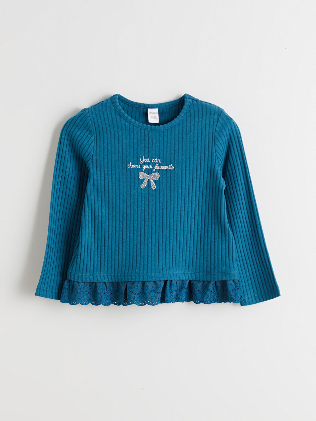 Petrol Kurdele ve Fırfırlı Kız Çocuk Bluz ve Tayt-1