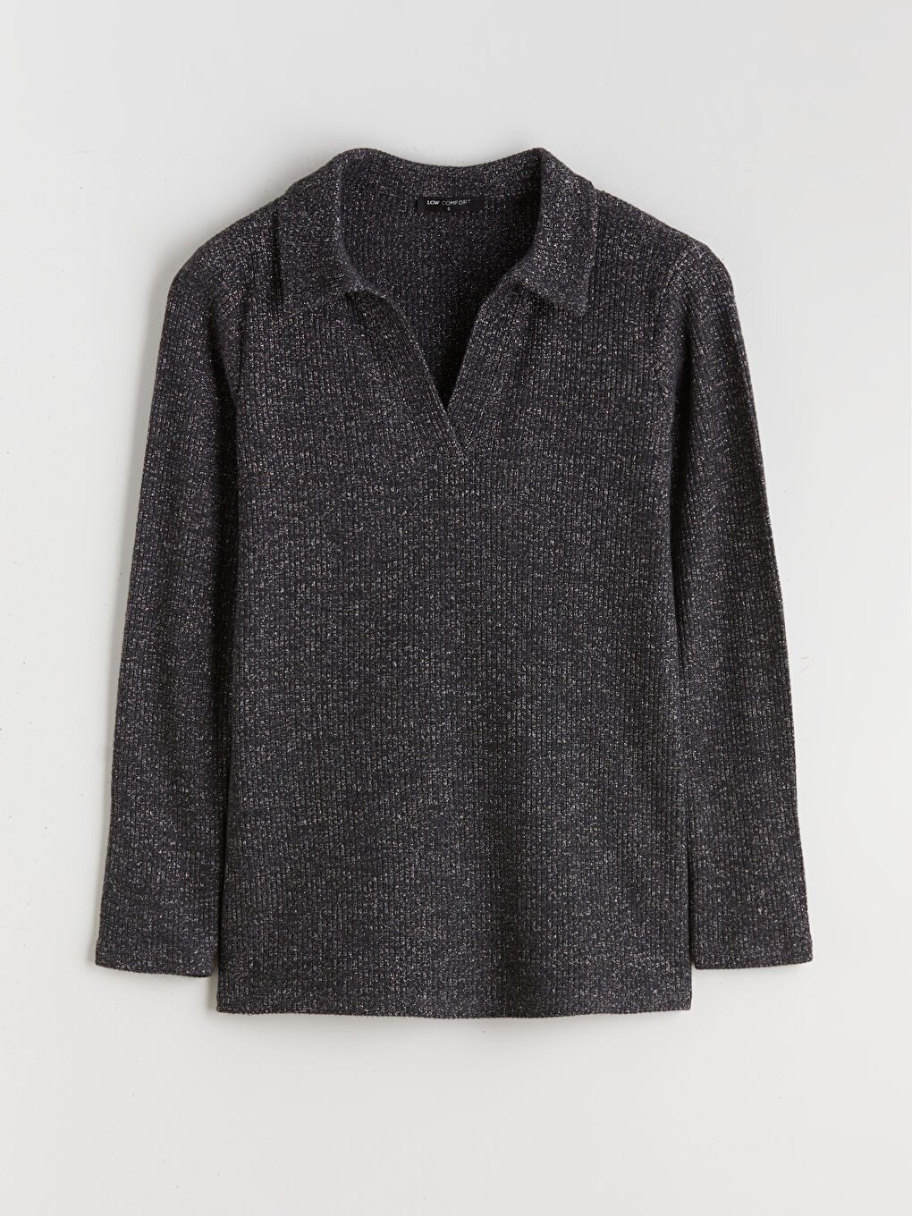 Antrasit Polo Yaka Parlak Görünümlü Bluz-4