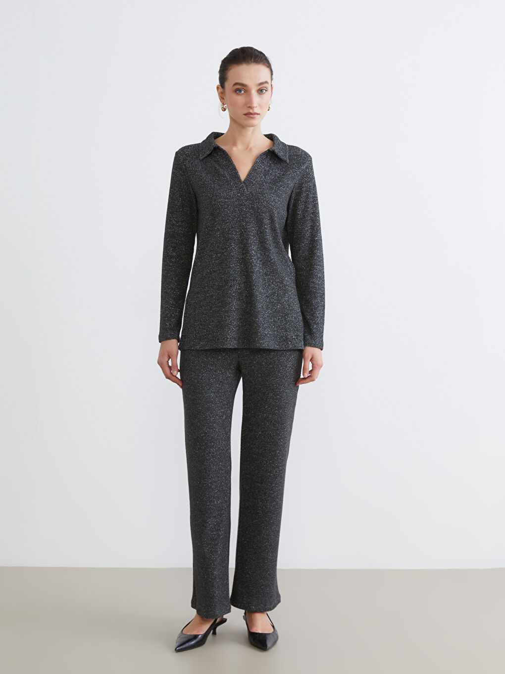 Antrasit Beli Lastikli Kadın Pantolon