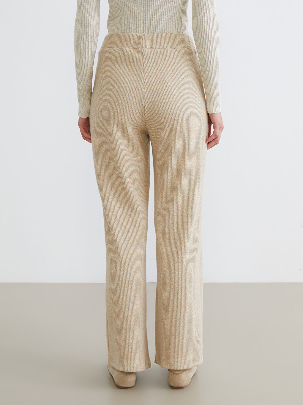 Bej Beli Lastikli Kadın Pantolon-3