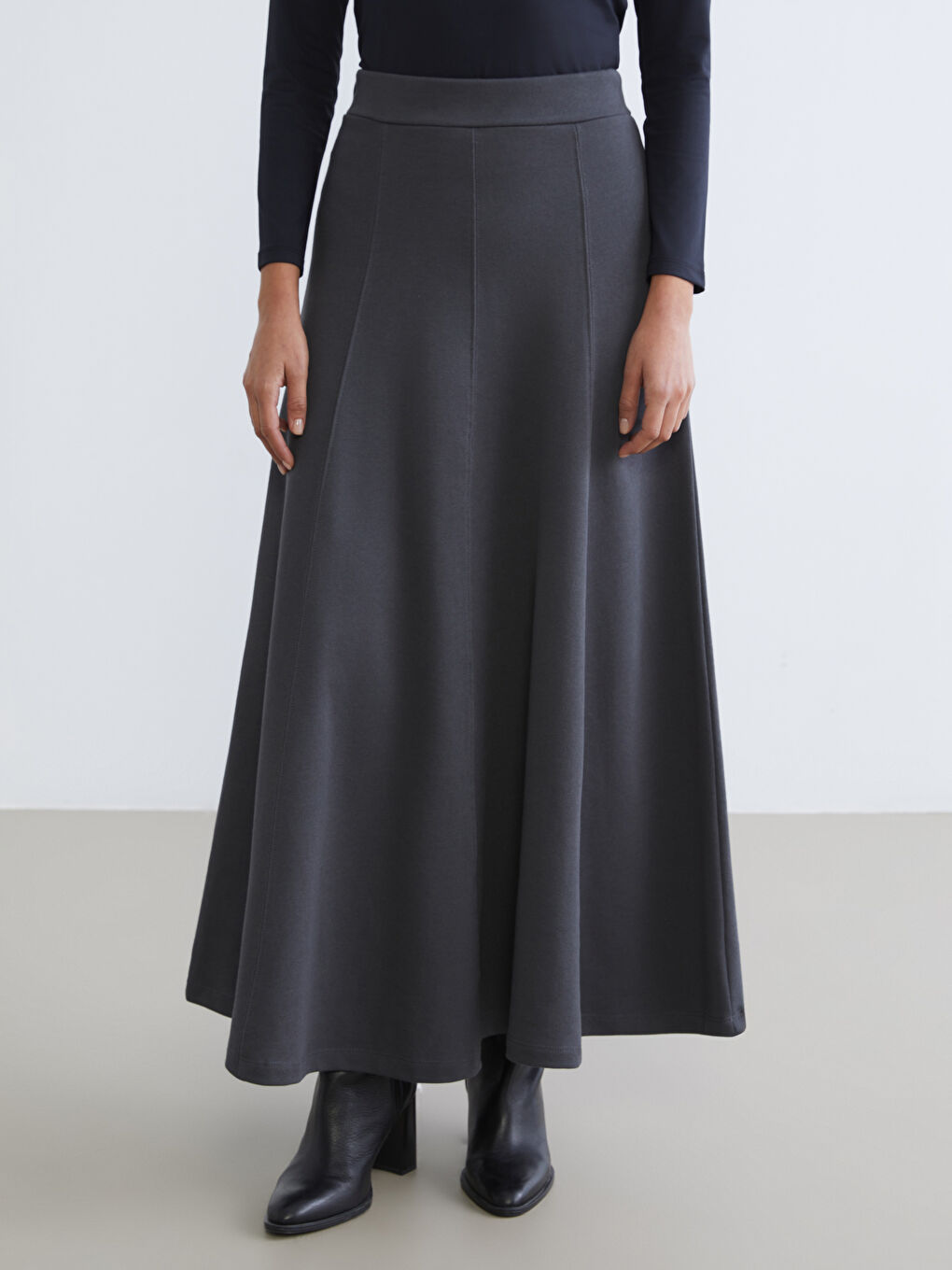 Antrasit Beli Lastikli Kloş Etek-1