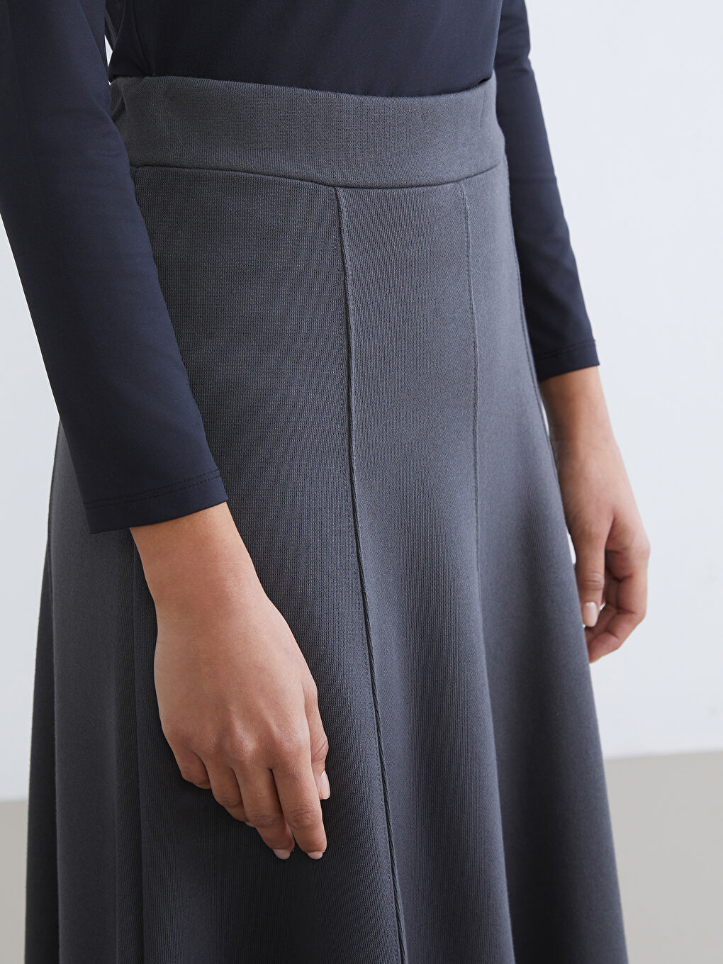 Antrasit Beli Lastikli Kloş Etek-2