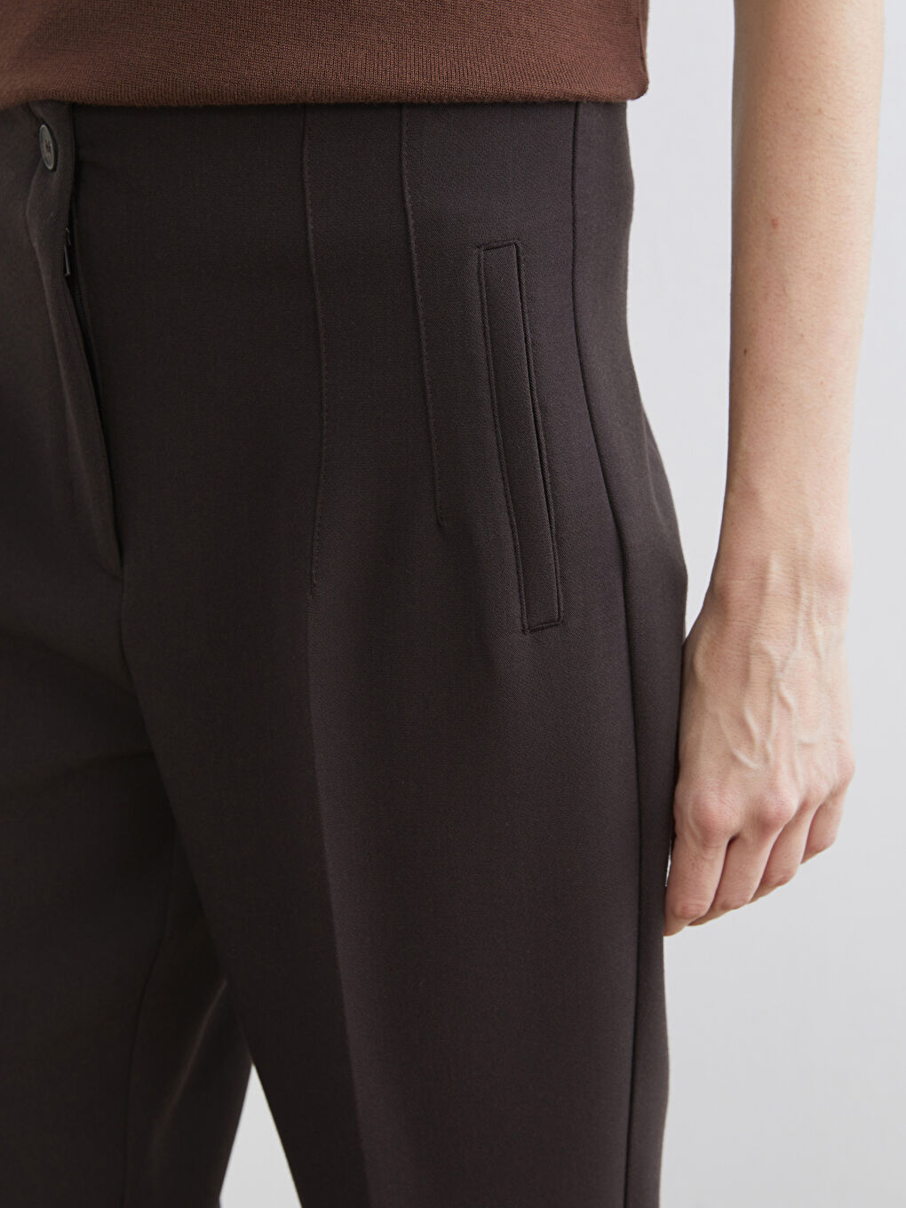 Kahverengi Yüksek Bel Cigarette Kadın Pantolon-2