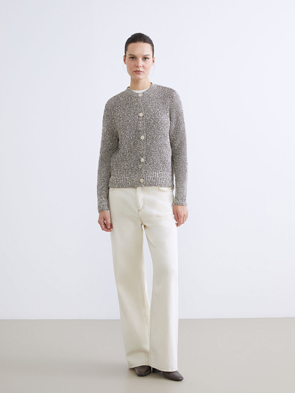 Kahverengi Bisiklet Yaka Kadın Triko Hırka-1