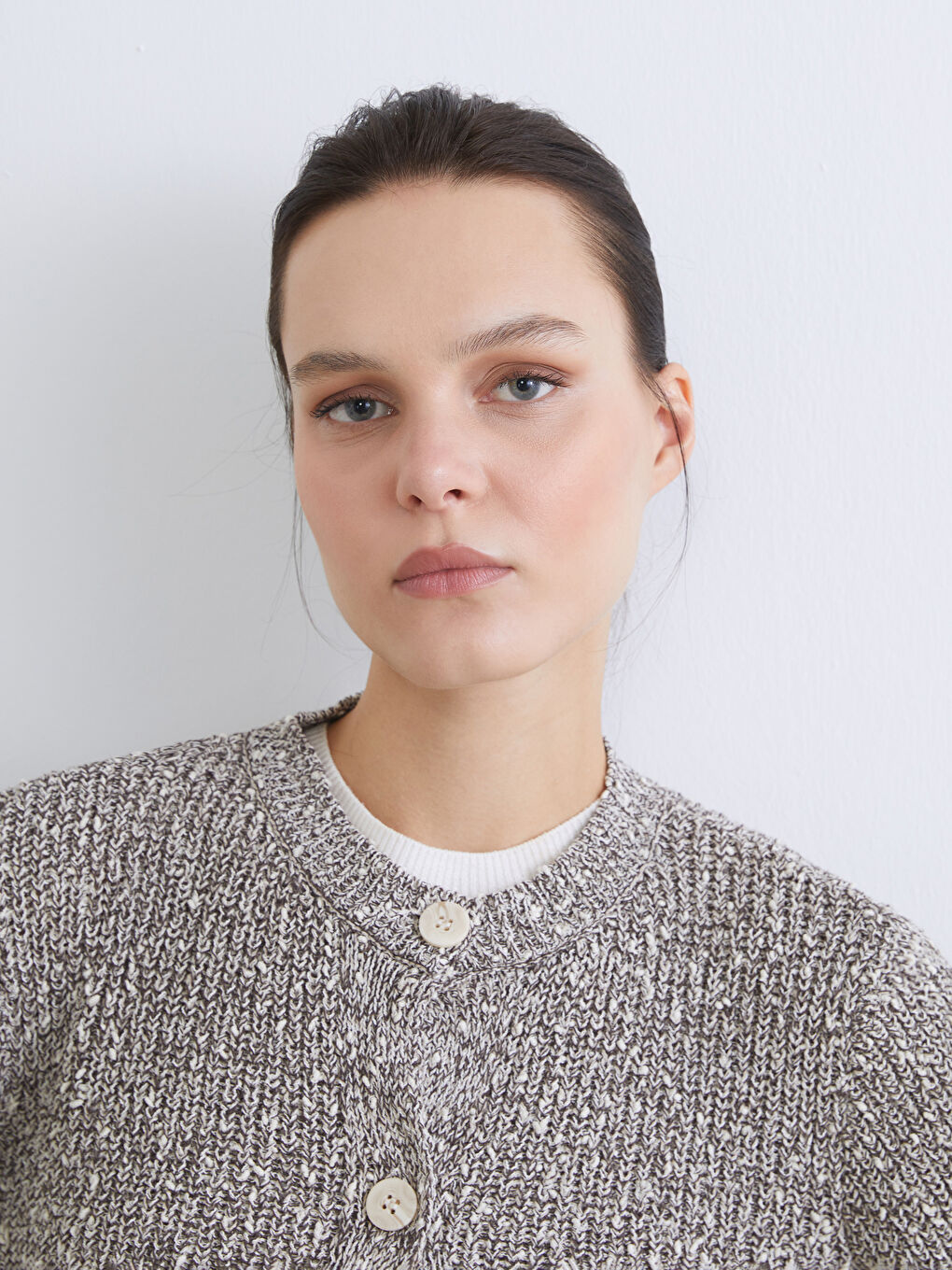 Kahverengi Bisiklet Yaka Kadın Triko Hırka-2