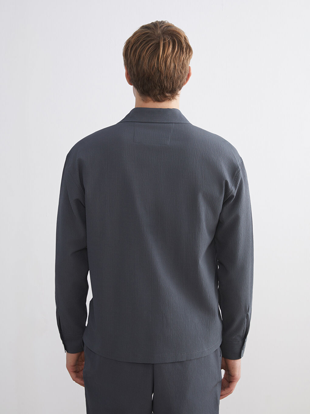 Antrasit Regular Fit Uzun Kollu Armürlü Erkek Gömlek-6
