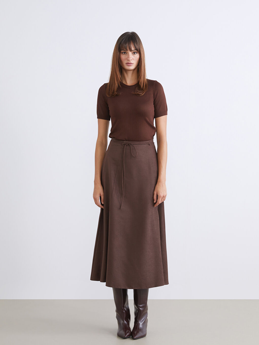 Kahverengi Bisiklet Yaka Kadın Triko Kazak-1