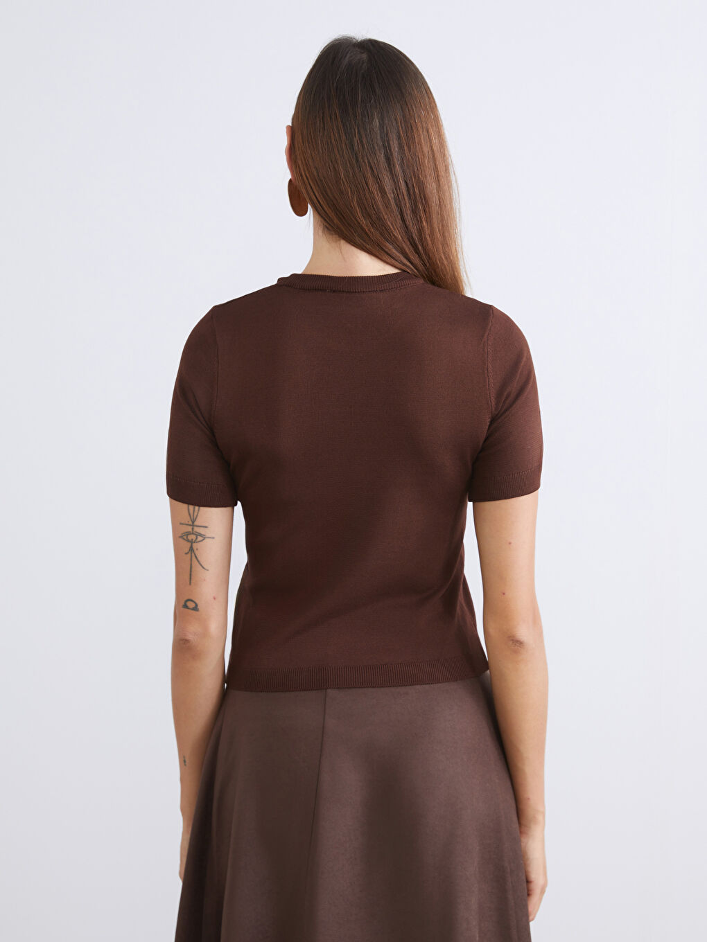 Kahverengi Bisiklet Yaka Kadın Triko Kazak-3