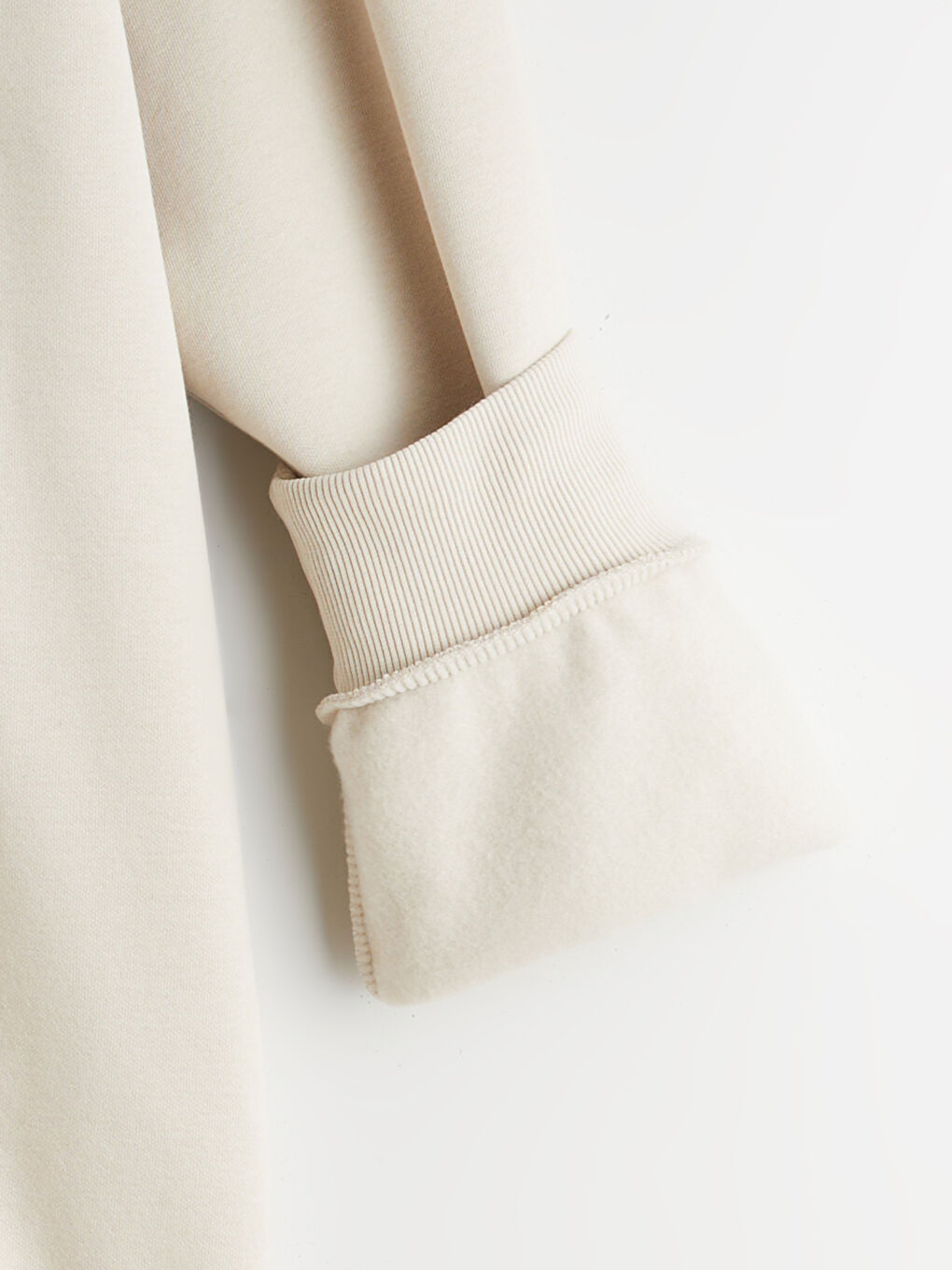 Bej Büyük Beden Bisiklet Yaka Baskılı Kalın Erkek Sweatshirt-5