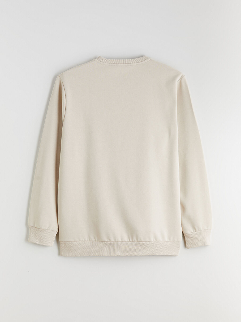 Bej Büyük Beden Bisiklet Yaka Baskılı Kalın Erkek Sweatshirt-6