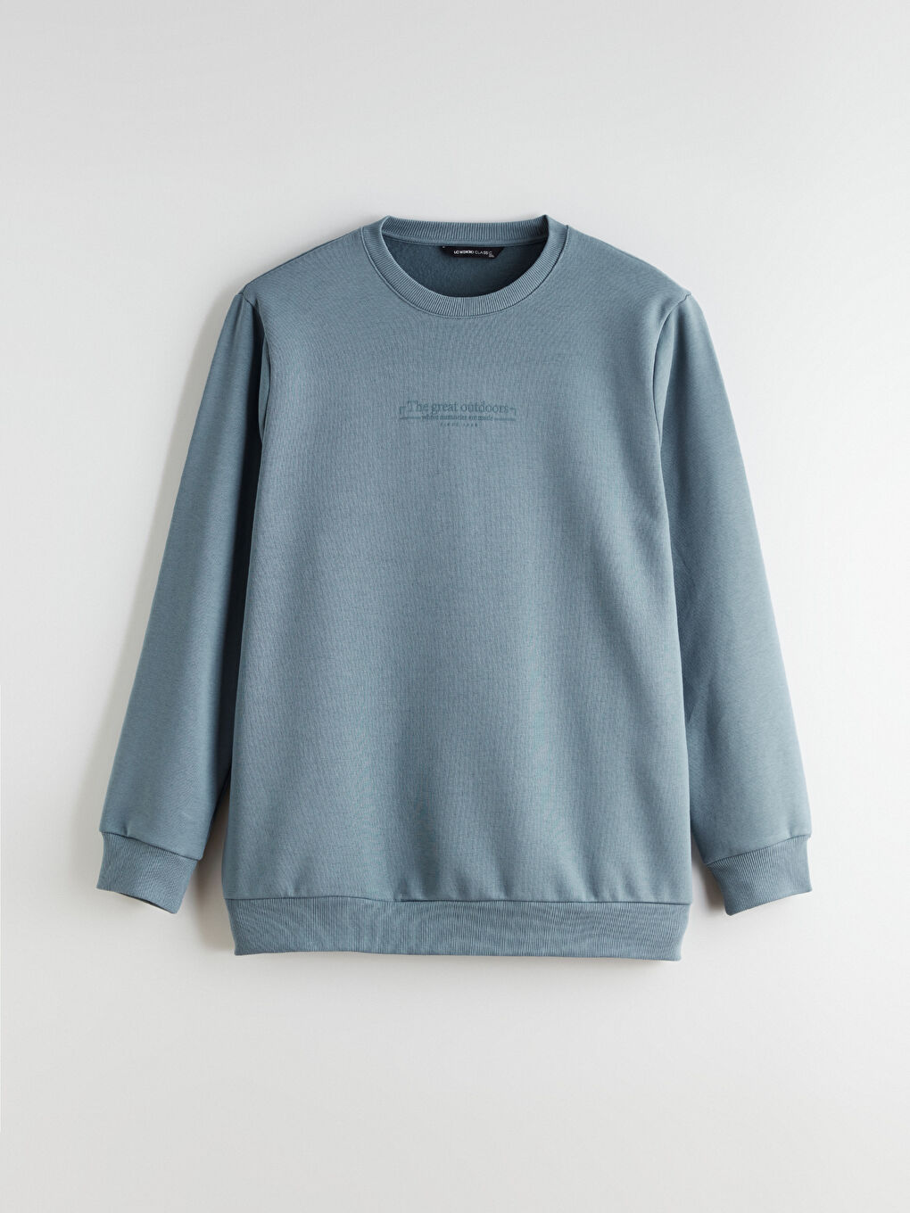 İndigo Büyük Beden Bisiklet Yaka Baskılı Kalın Erkek Sweatshirt-4