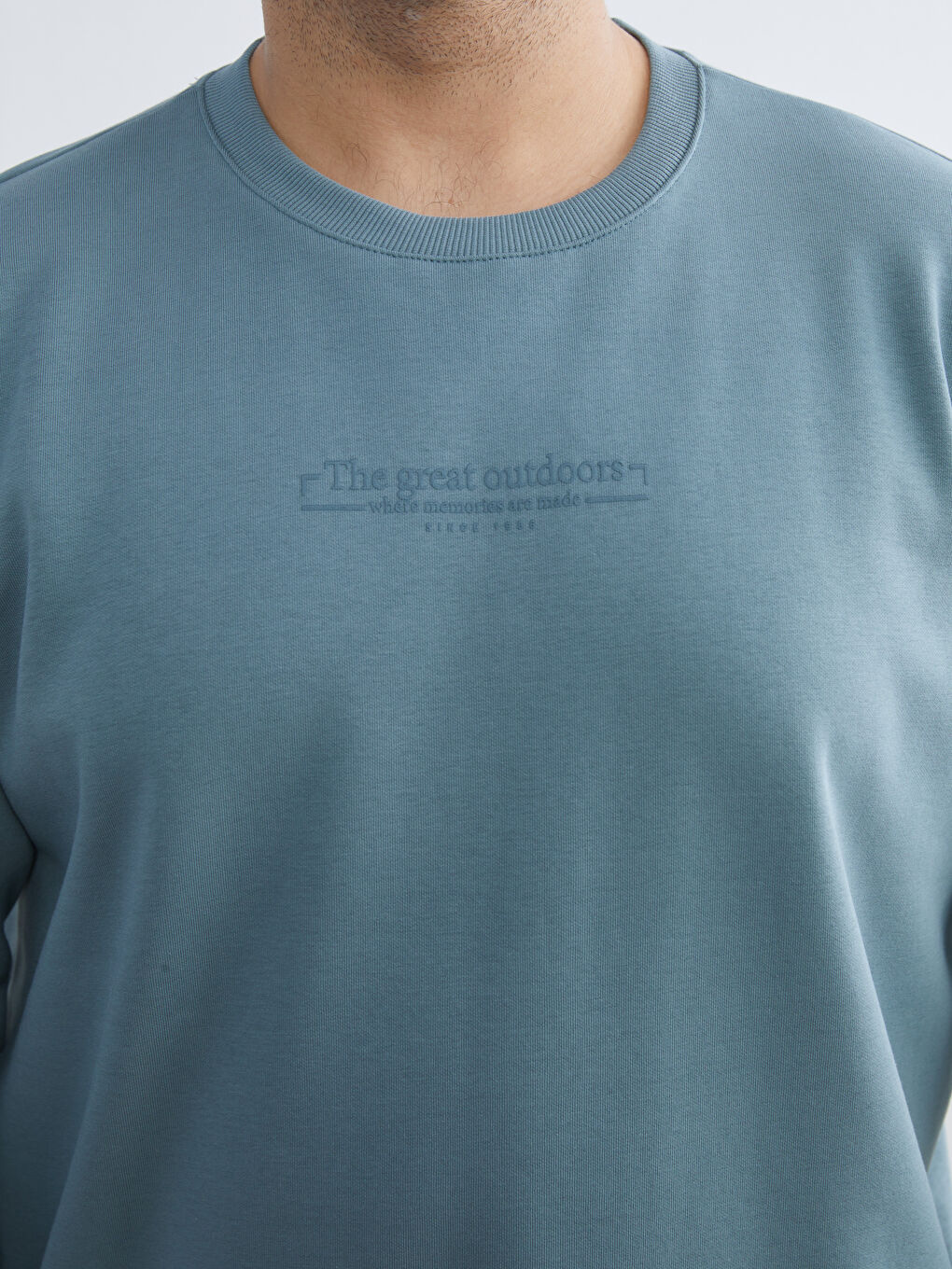 İndigo Büyük Beden Bisiklet Yaka Baskılı Kalın Erkek Sweatshirt-2