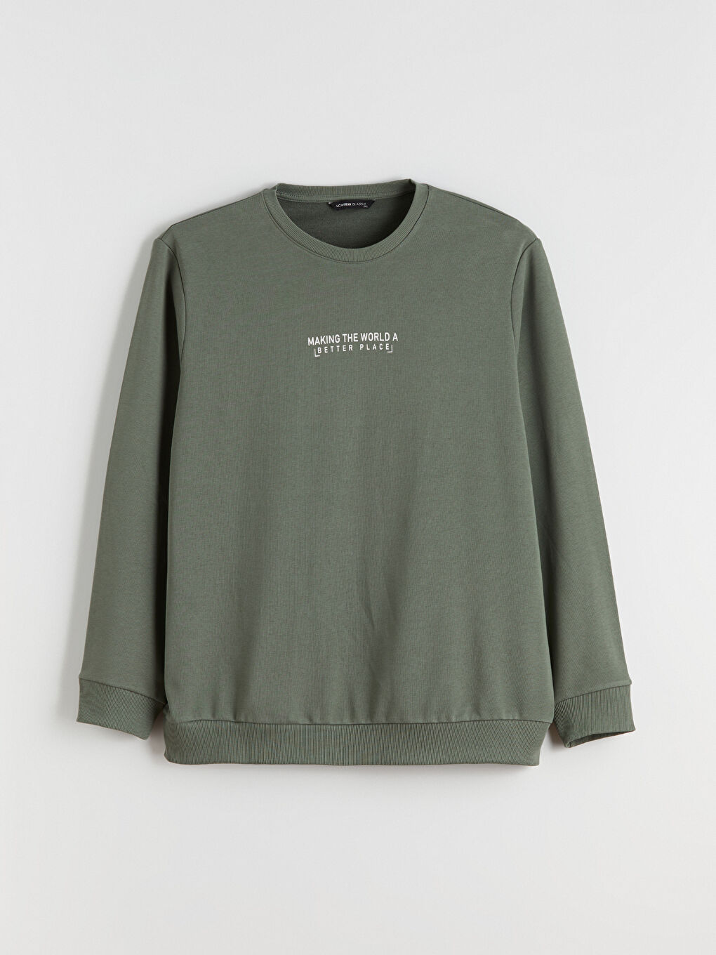 Yeşil Bisiklet Yaka Baskılı Erkek Sweatshirt-2