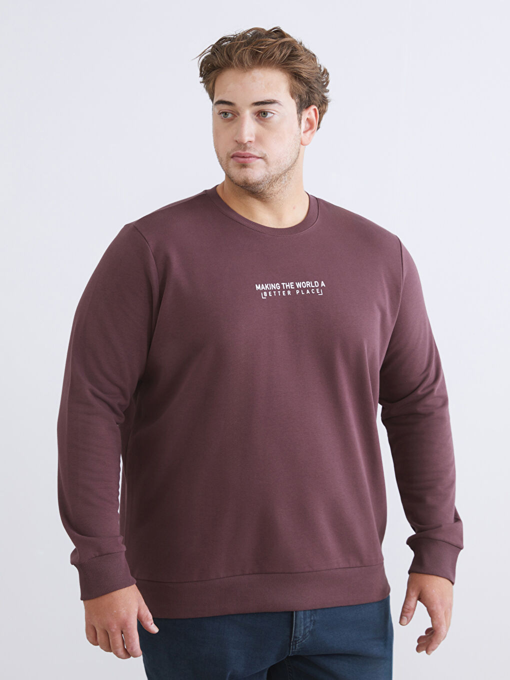 Mürdüm Bisiklet Yaka Baskılı Erkek Sweatshirt