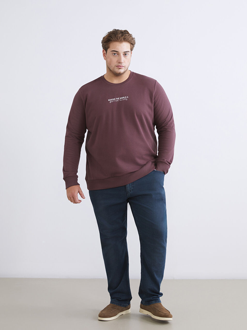 Mürdüm Bisiklet Yaka Baskılı Erkek Sweatshirt-1