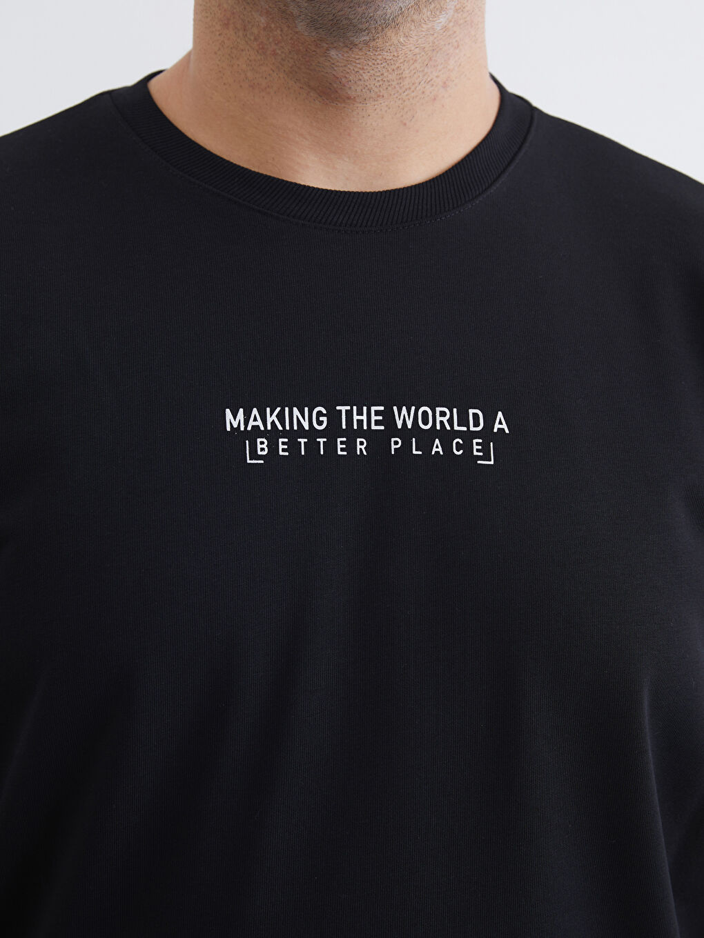 Siyah Bisiklet Yaka Baskılı Erkek Sweatshirt-2