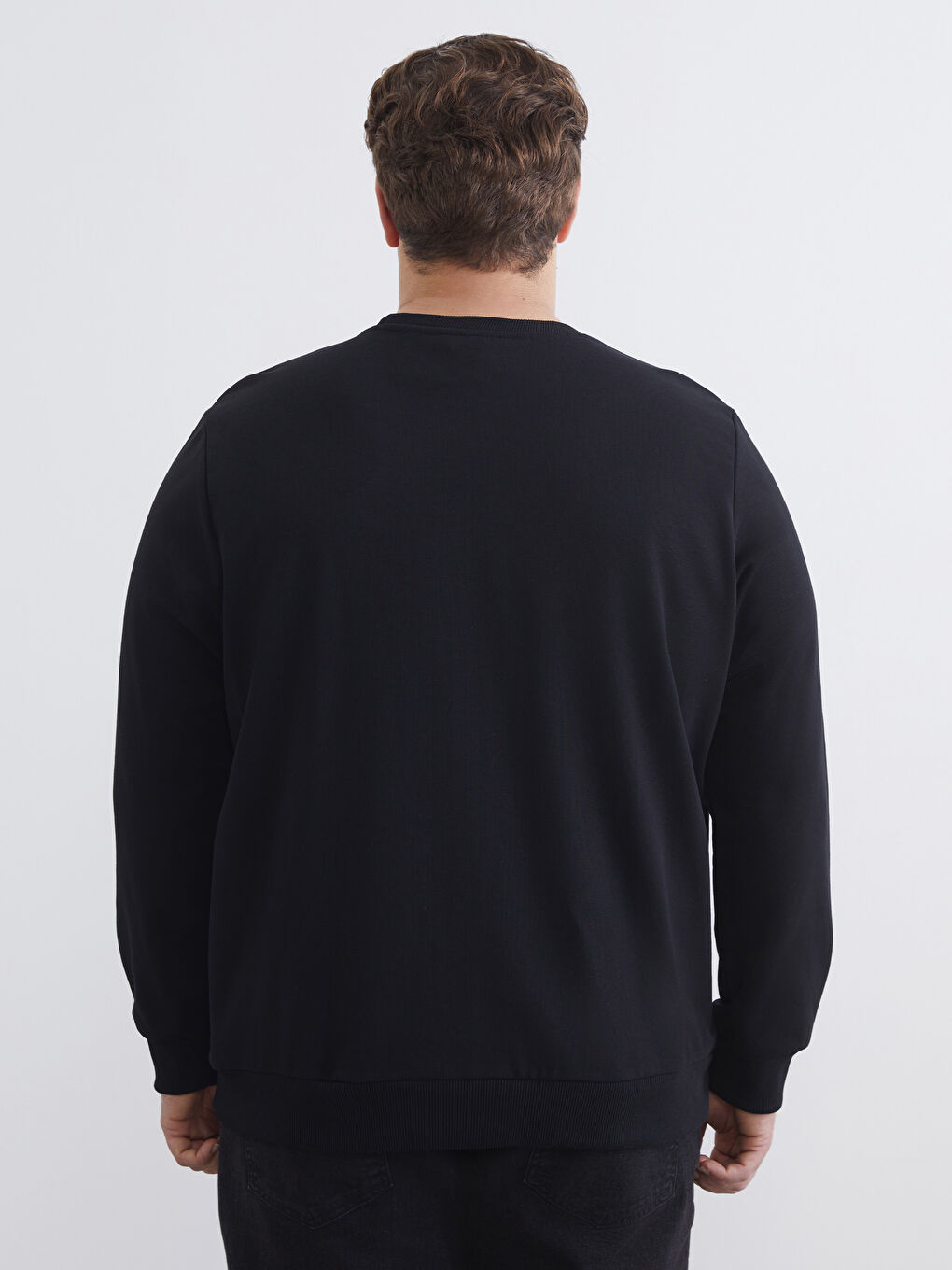 Siyah Bisiklet Yaka Baskılı Erkek Sweatshirt-3