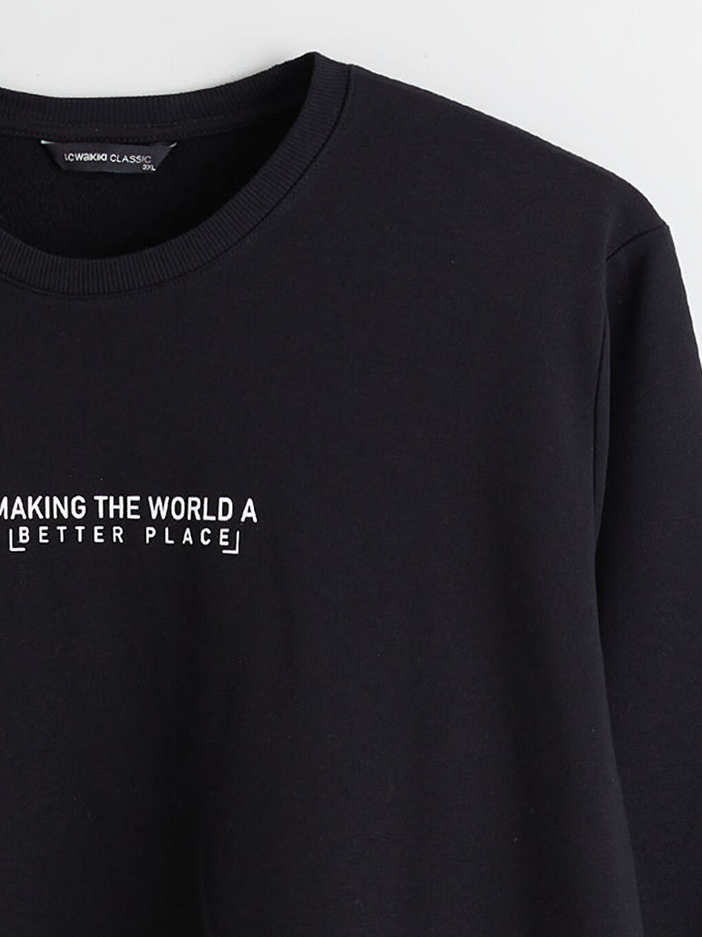 Siyah Bisiklet Yaka Baskılı Erkek Sweatshirt-5