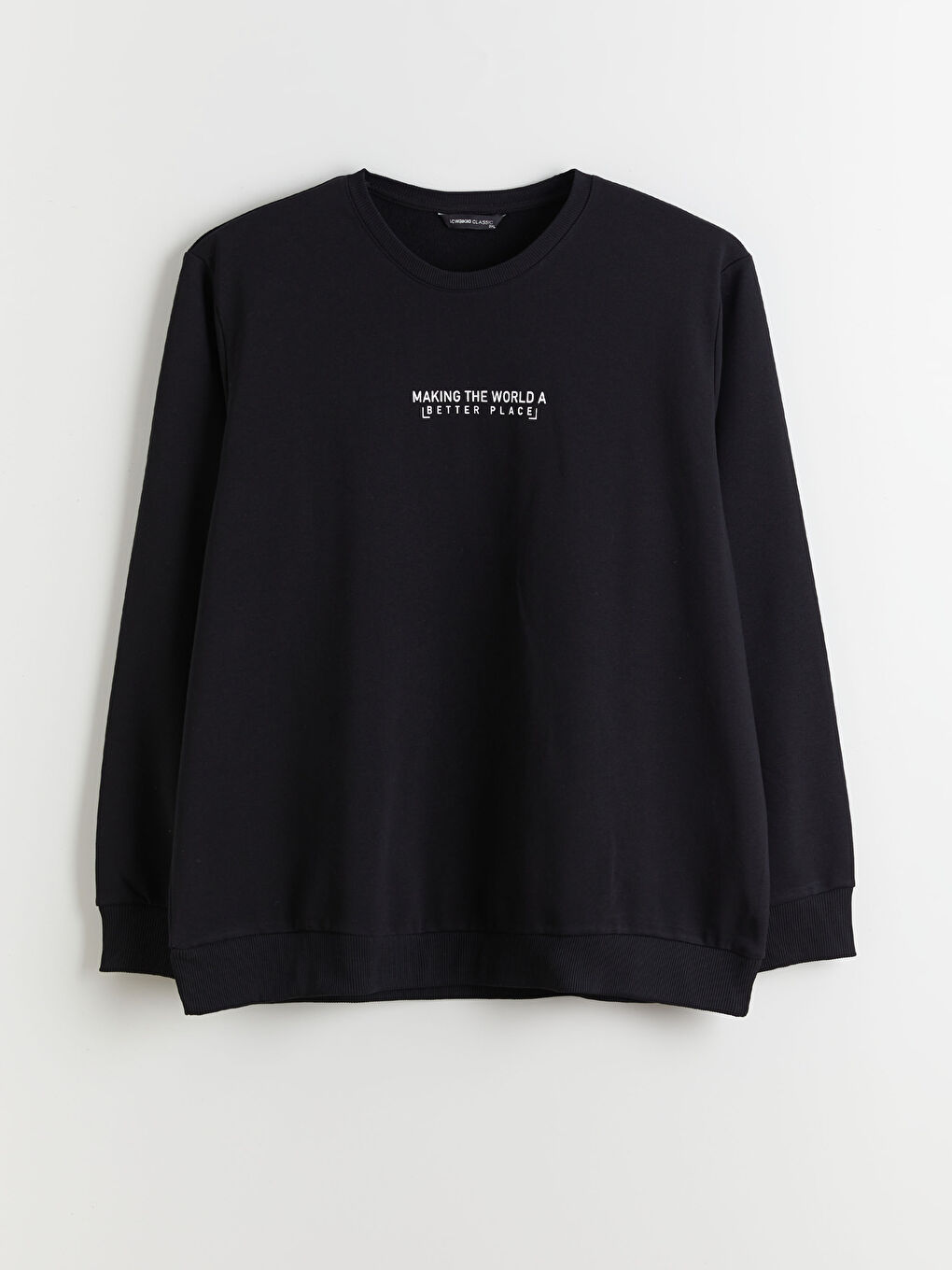 Siyah Bisiklet Yaka Baskılı Erkek Sweatshirt-4