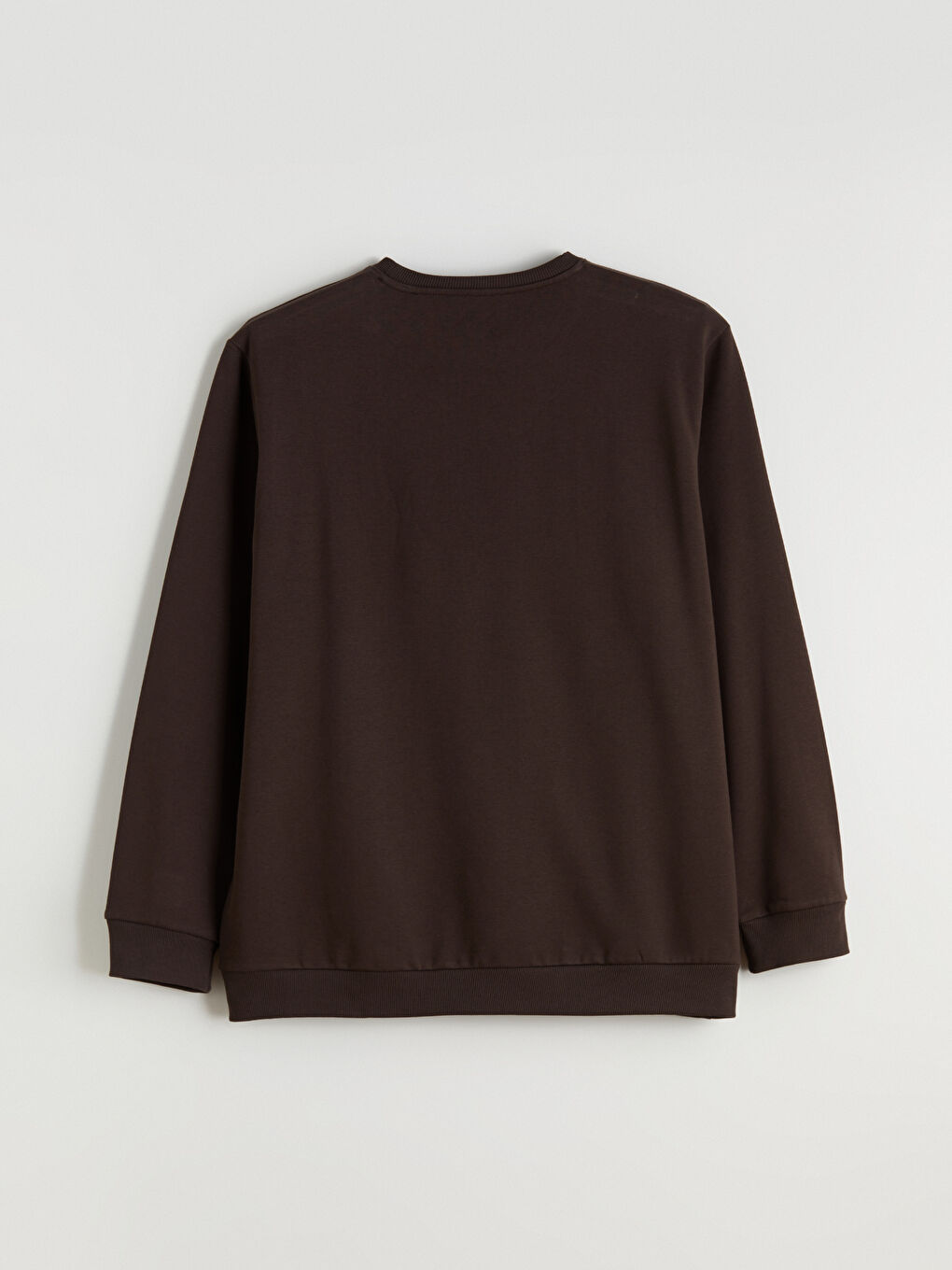 Kahverengi Büyük Beden Bisiklet Yaka Baskılı Erkek Kalın Sweatshirt-6