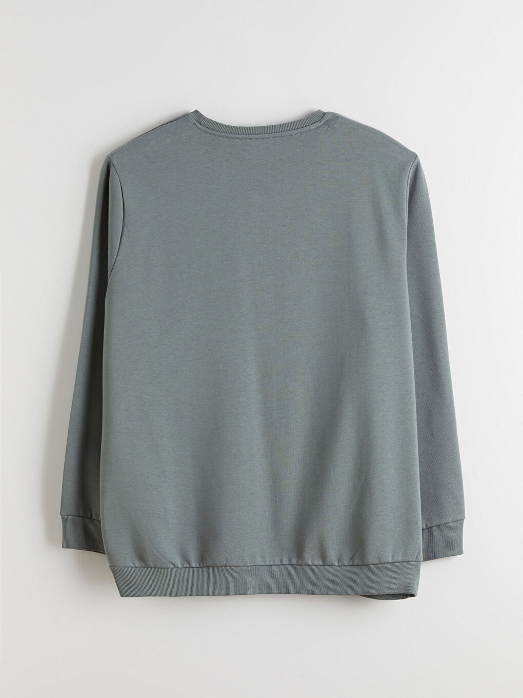 Yeşil Büyük Beden Bisiklet Yaka Baskılı Erkek Kalın Sweatshirt-10