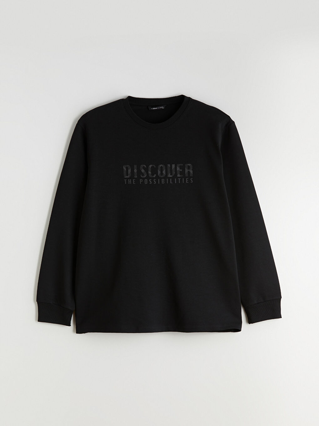 Siyah Büyük Beden Bisiklet Yaka Baskılı Erkek Sweatshirt-4