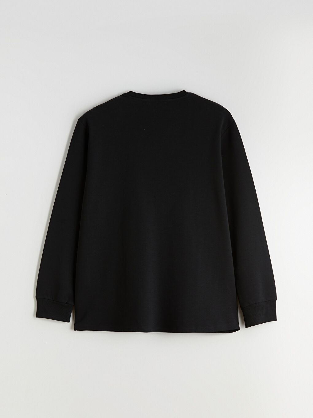 Siyah Büyük Beden Bisiklet Yaka Baskılı Erkek Sweatshirt-5