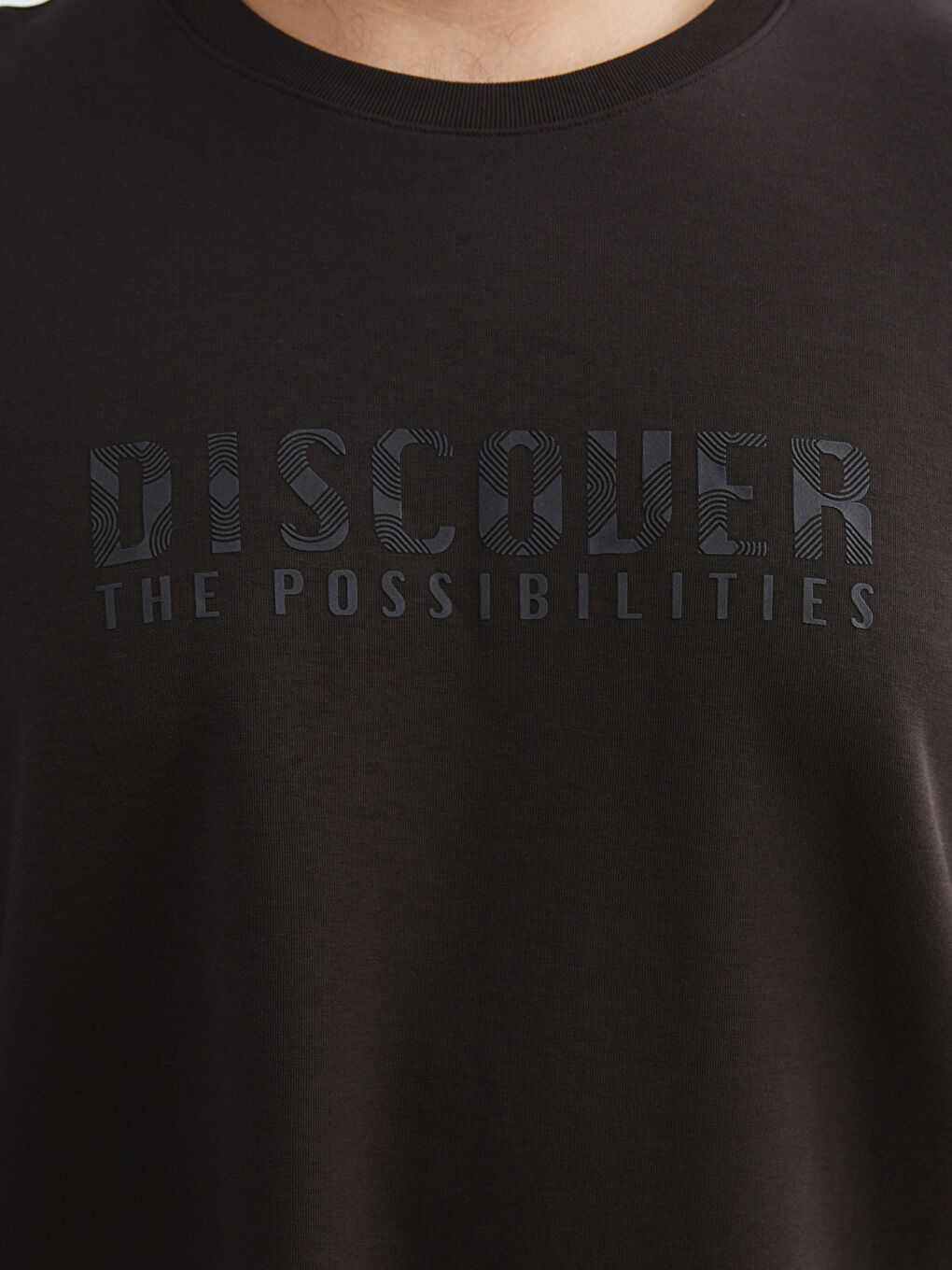 Kahverengi Büyük Beden Bisiklet Yaka Baskılı Erkek Sweatshirt-2