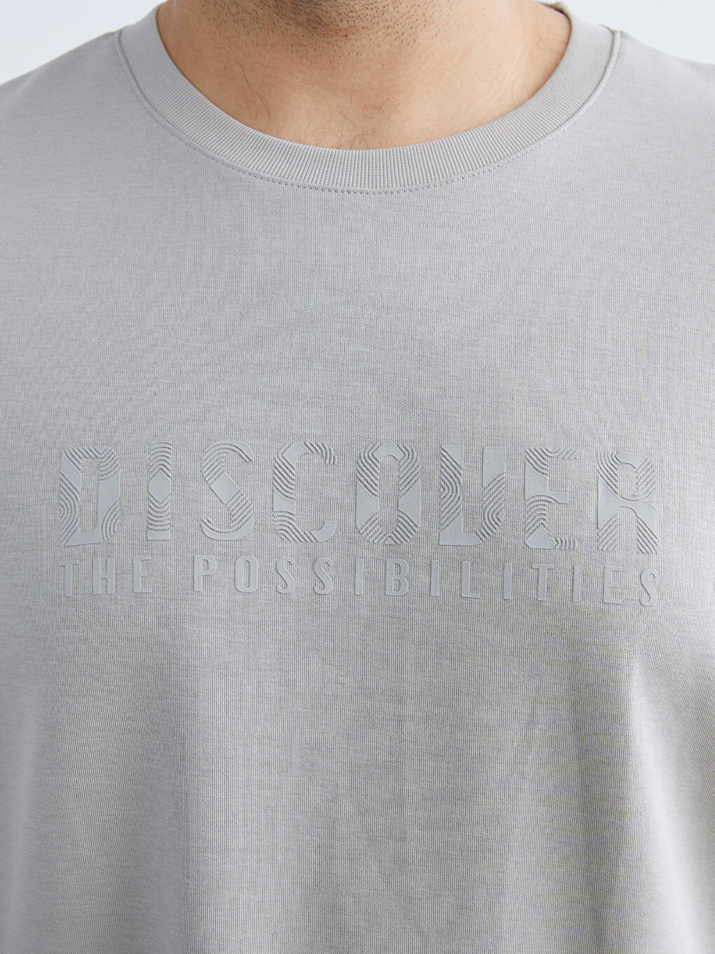 Gri Büyük Beden Bisiklet Yaka Baskılı Erkek Sweatshirt-2