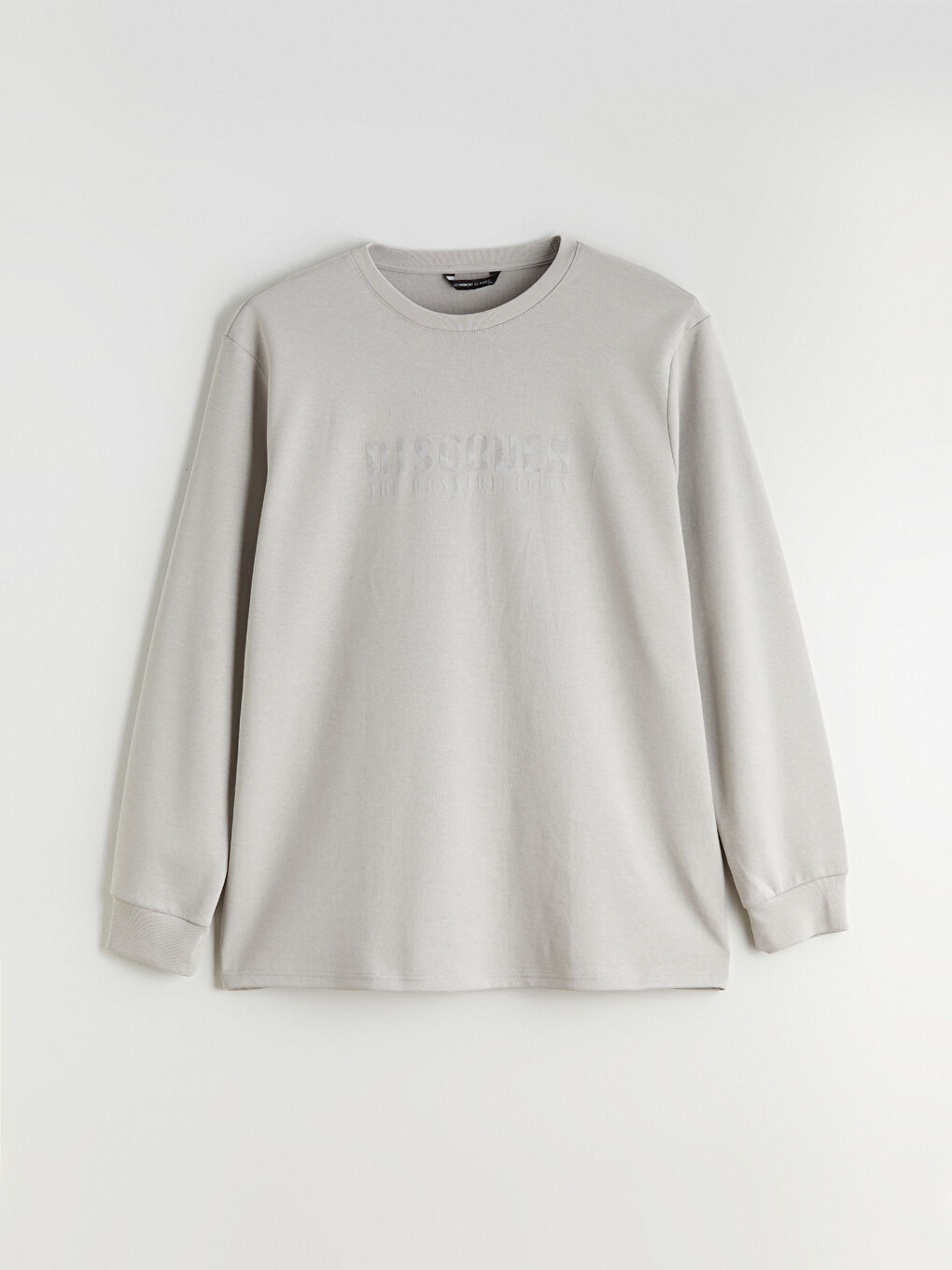 Gri Büyük Beden Bisiklet Yaka Baskılı Erkek Sweatshirt-4